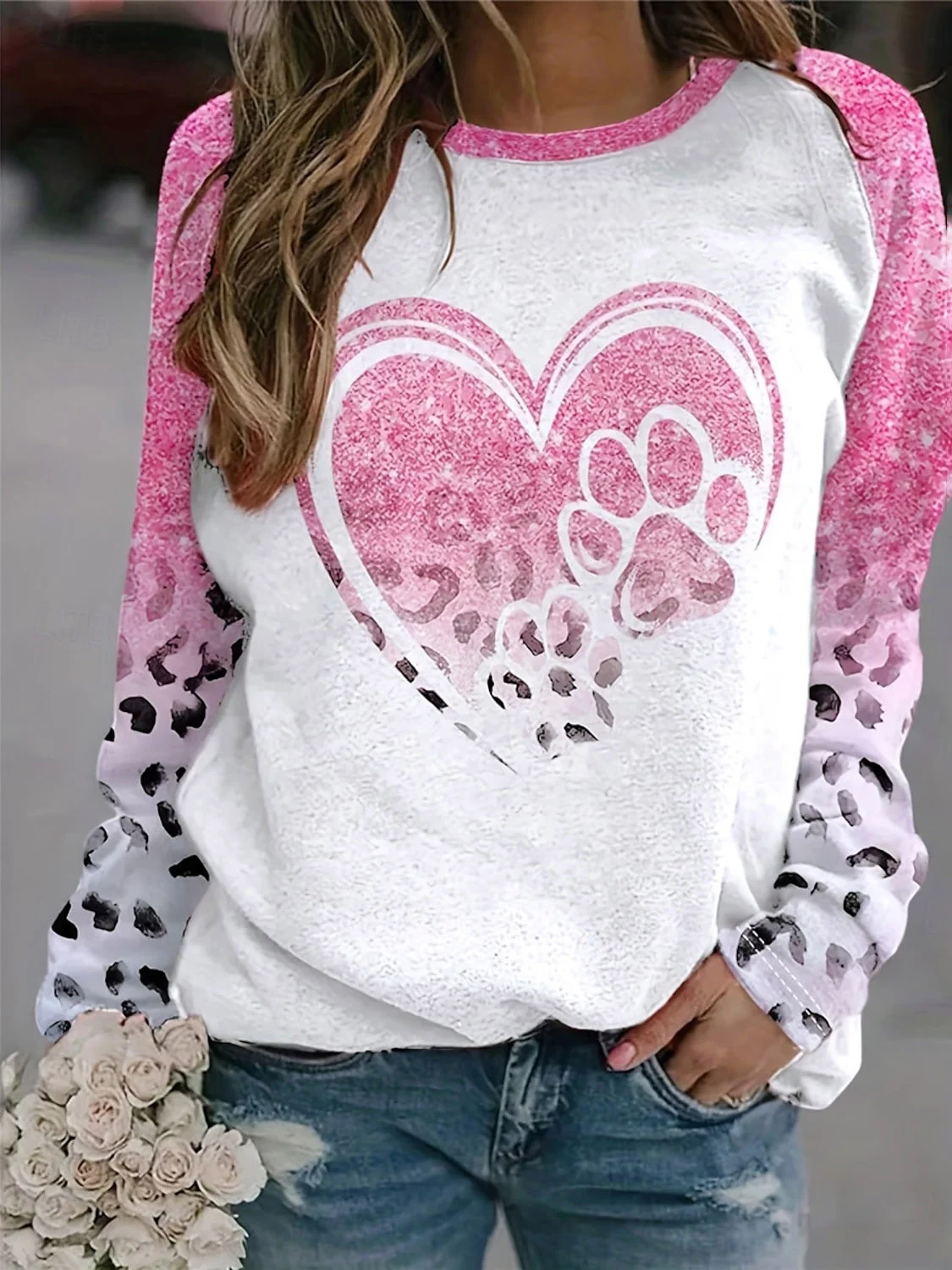 Casual Crew Neck Animal Sweatshirt Printing