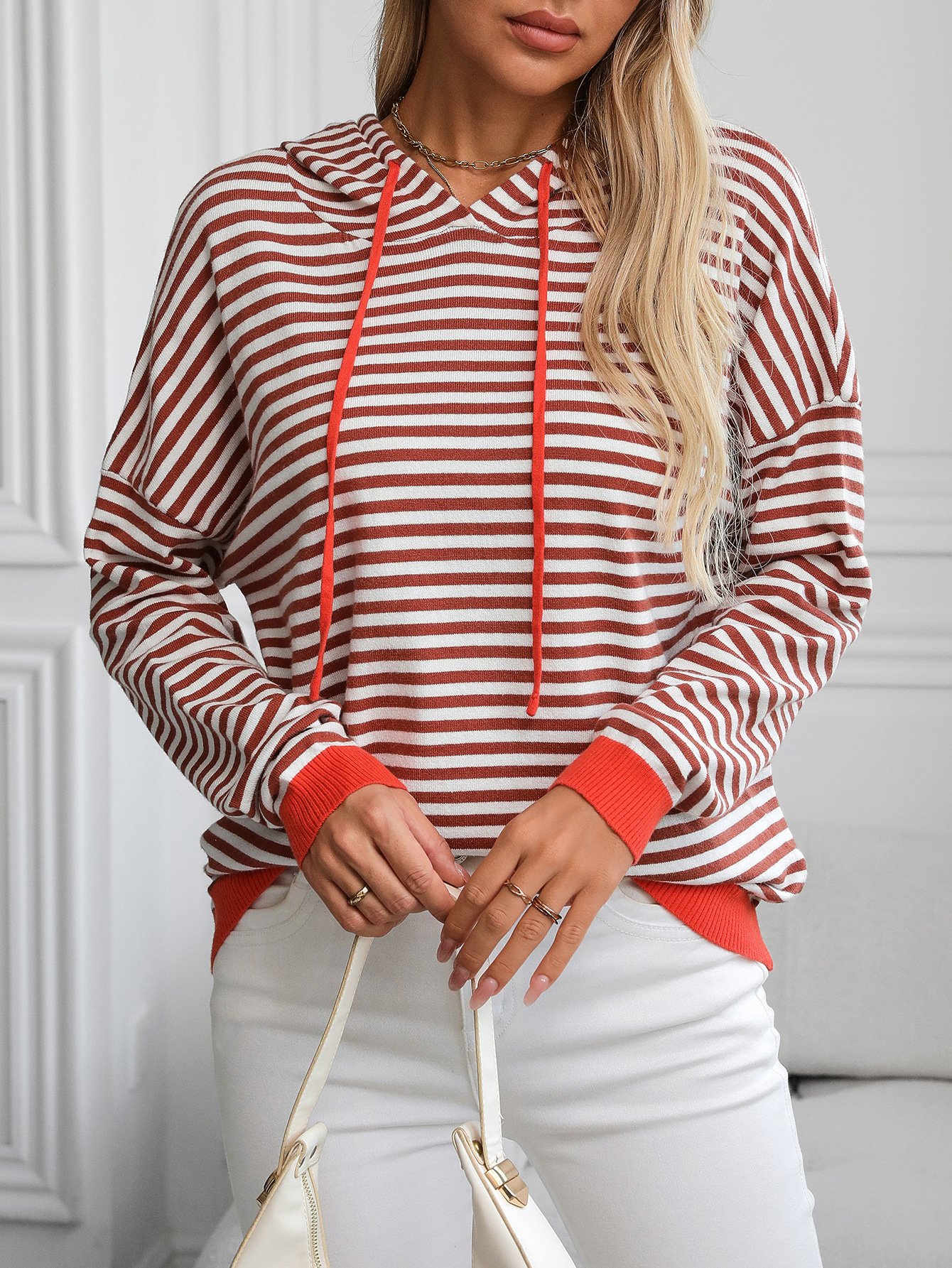 Casual Hoodie Striped Sweatshirt Zipper