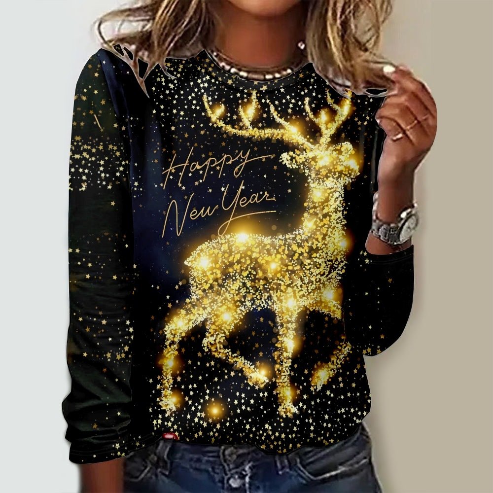 Casual Christmas Crew Neck Long Sleeve T-shirt