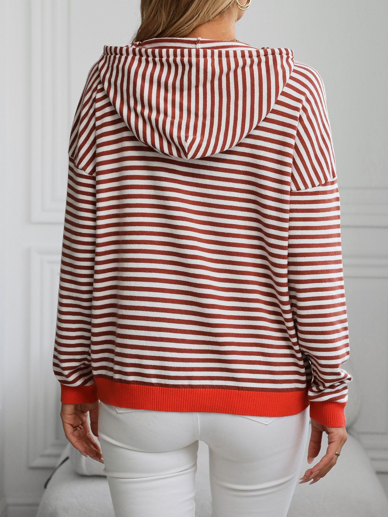 Casual Hoodie Striped Sweatshirt Zipper