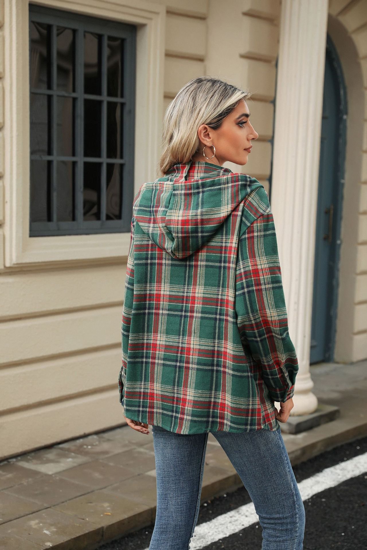 Casual Hoodie Plaid Hoodie Buckle