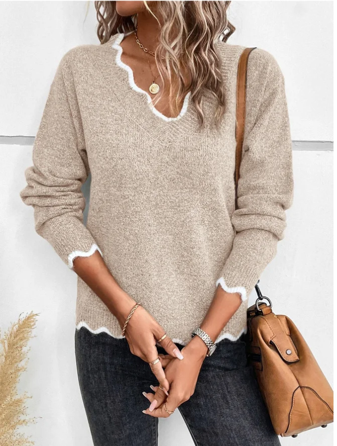 Women Yarn/Wool Yarn Color Block Long Sleeve Comfy Casual Sweater