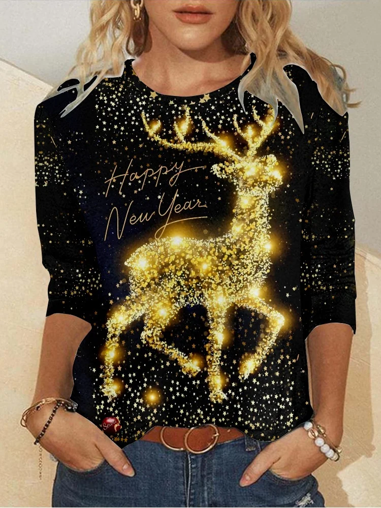 Casual Christmas Crew Neck Long Sleeve T-shirt