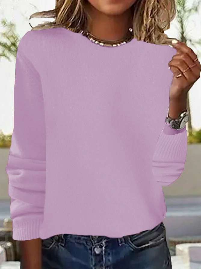 Women Yarn/Wool Yarn Plain Long Sleeve Comfy Casual Lace Sweater