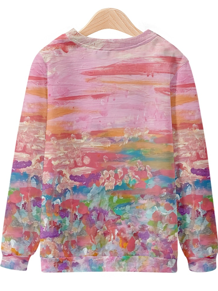 Casual Crew Neck Abstract Sweatshirt