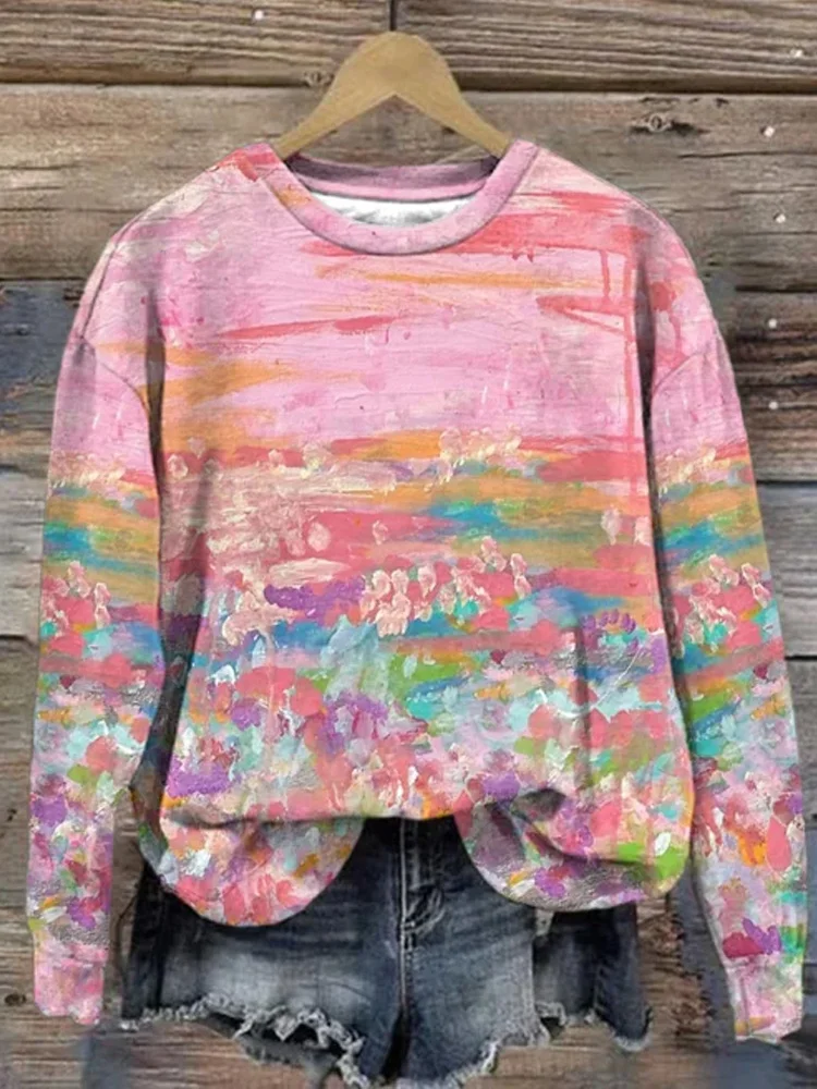 Casual Crew Neck Abstract Sweatshirt