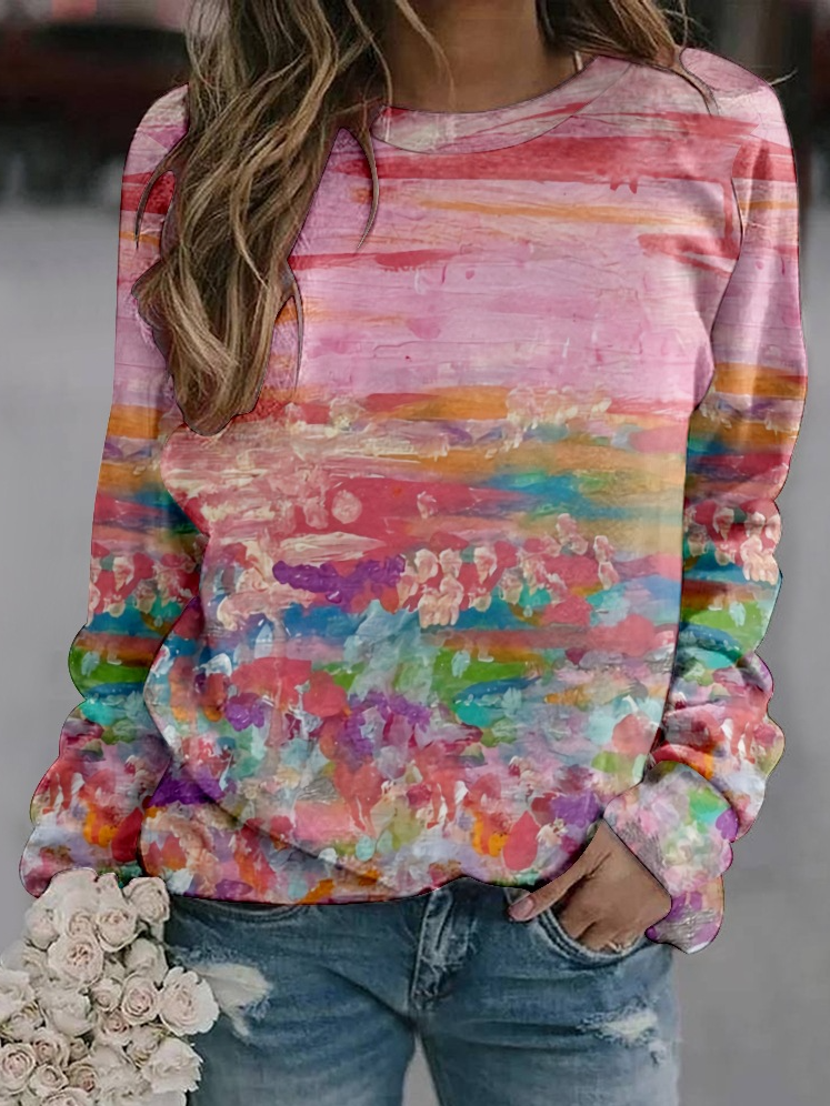 Casual Crew Neck Abstract Sweatshirt