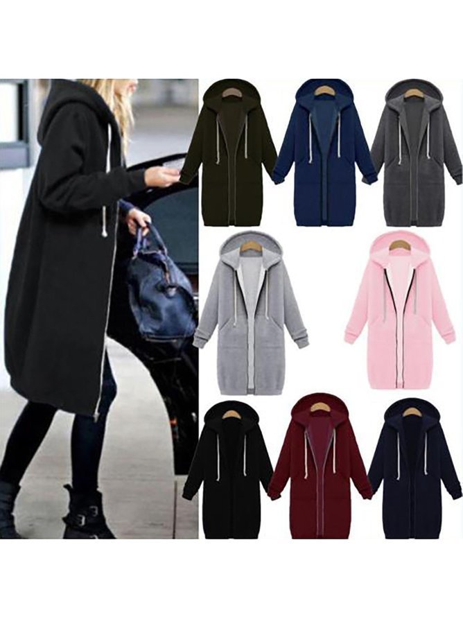 Women's Plain Zip Up Hoodie Heavyweight Regular Fit Coat