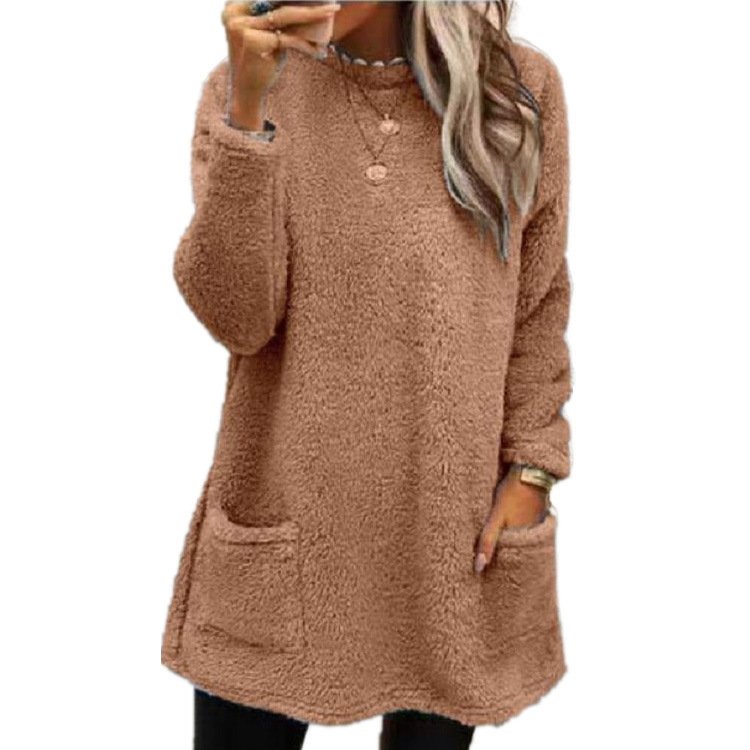 Women Plain Crew Neck Long Sleeve Comfy Casual Midi Dress