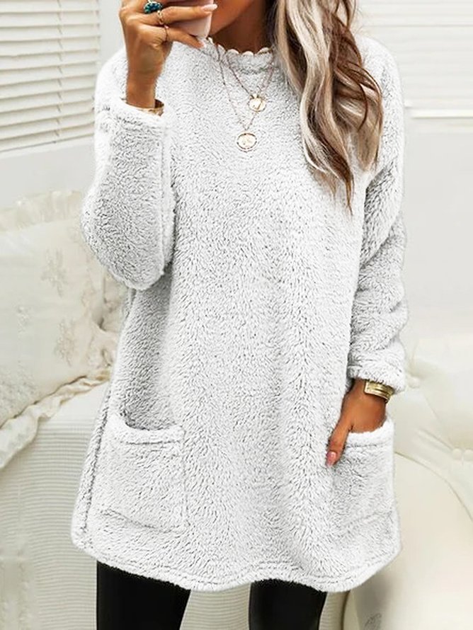 Women Plain Crew Neck Long Sleeve Comfy Casual Midi Dress