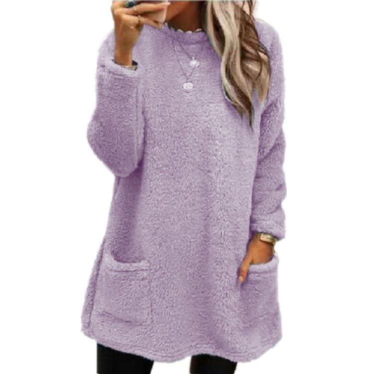 Women Plain Crew Neck Long Sleeve Comfy Casual Midi Dress