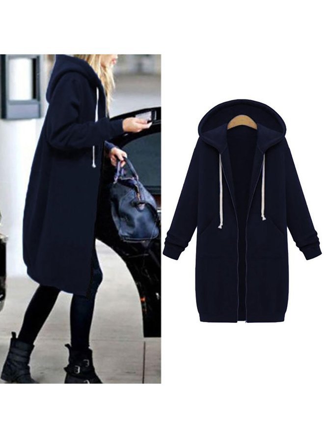 Women's Plain Zip Up Hoodie Heavyweight Regular Fit Coat