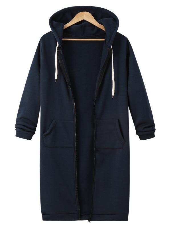 Women's Plain Zip Up Hoodie Heavyweight Regular Fit Coat