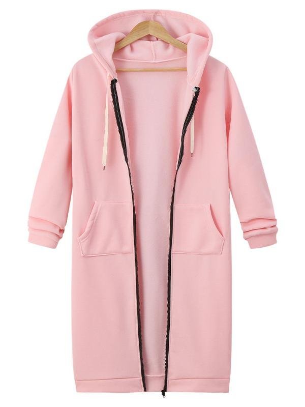 Women's Plain Zip Up Hoodie Heavyweight Regular Fit Coat