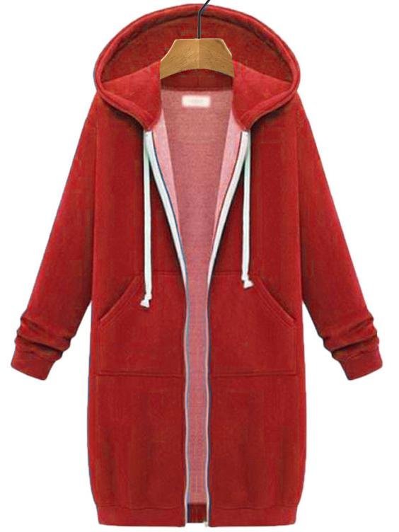 Women's Plain Zip Up Hoodie Heavyweight Regular Fit Coat