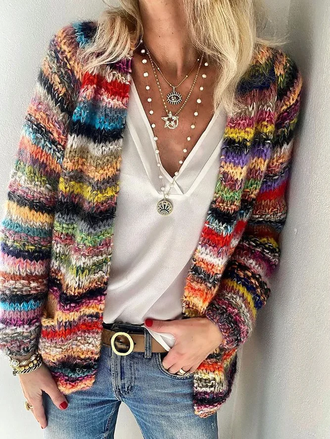 Women Striped Long Sleeve Comfy Vintage Cardigan