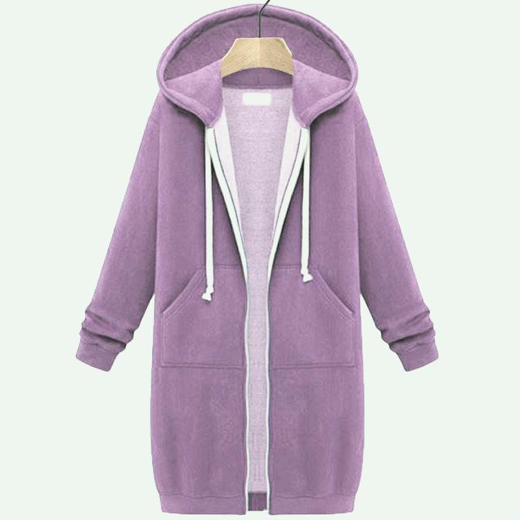 Women's Plain Zip Up Hoodie Heavyweight Regular Fit Coat