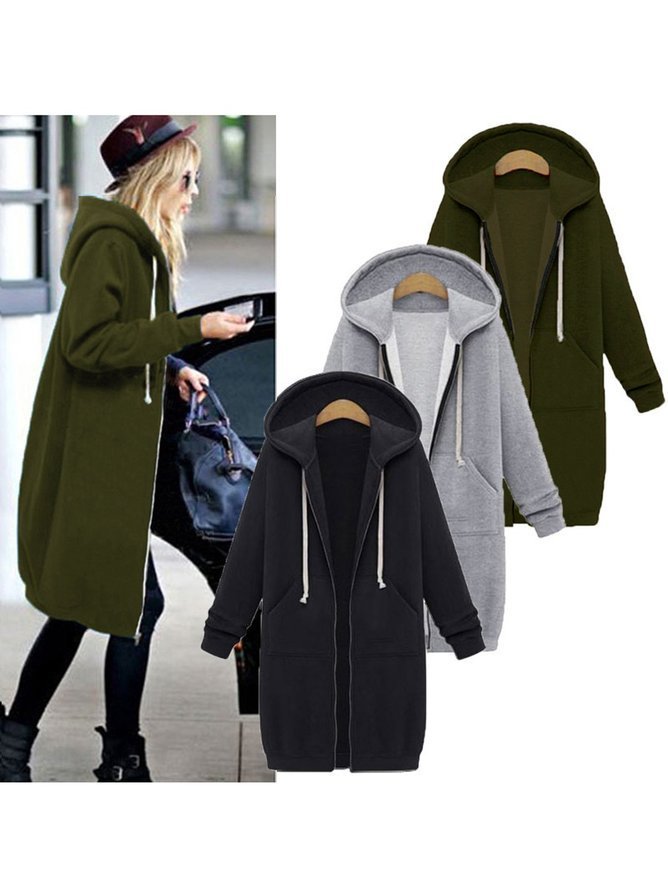 Women's Plain Zip Up Hoodie Heavyweight Regular Fit Coat