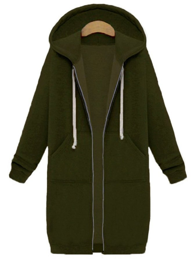 Women's Plain Zip Up Hoodie Heavyweight Regular Fit Coat