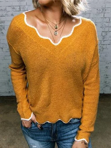 Women Knitted Plain Long Sleeve Comfy Vintage Sweater