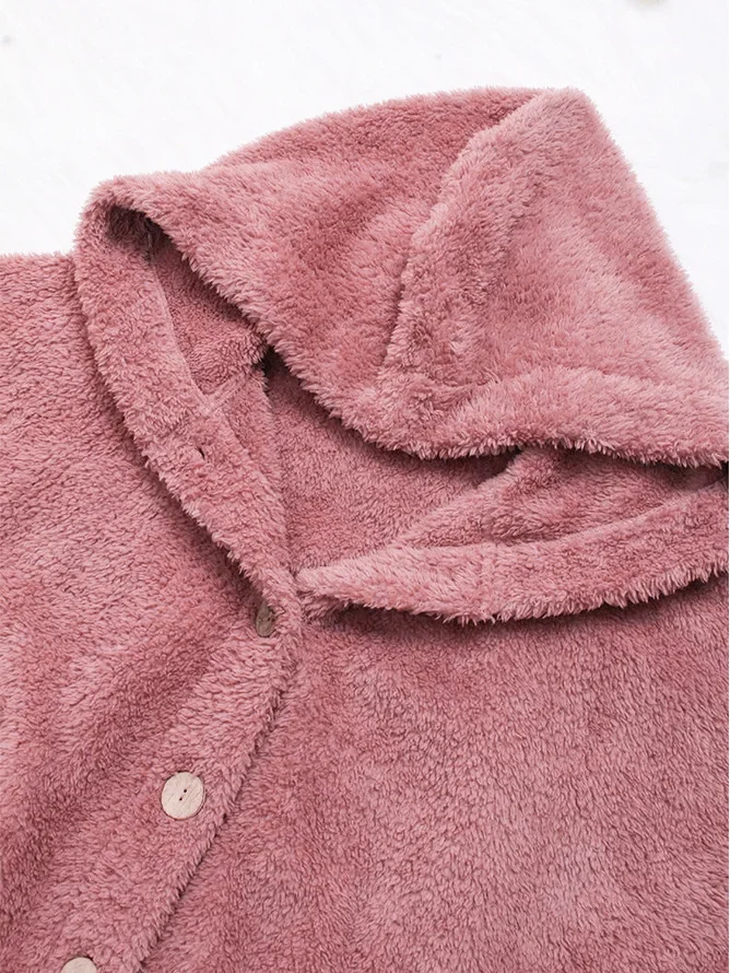 Women's Plain Zip Up Hoodie Heavyweight Loose Teddy Jacket