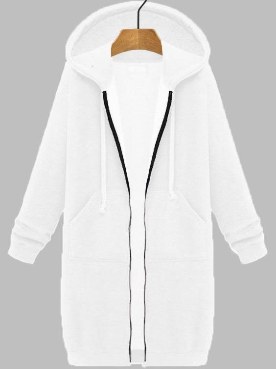 Women's Plain Zip Up Hoodie Heavyweight Regular Fit Coat