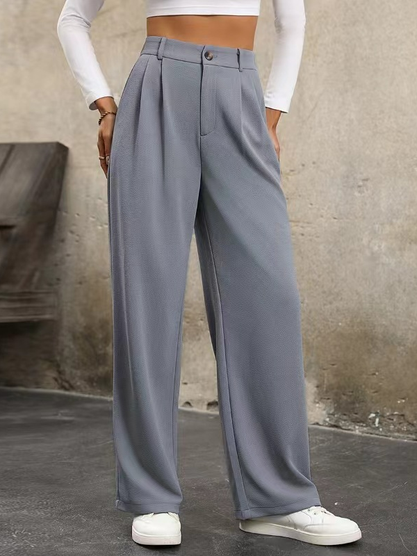 Casual Plain Long Buckle Pant