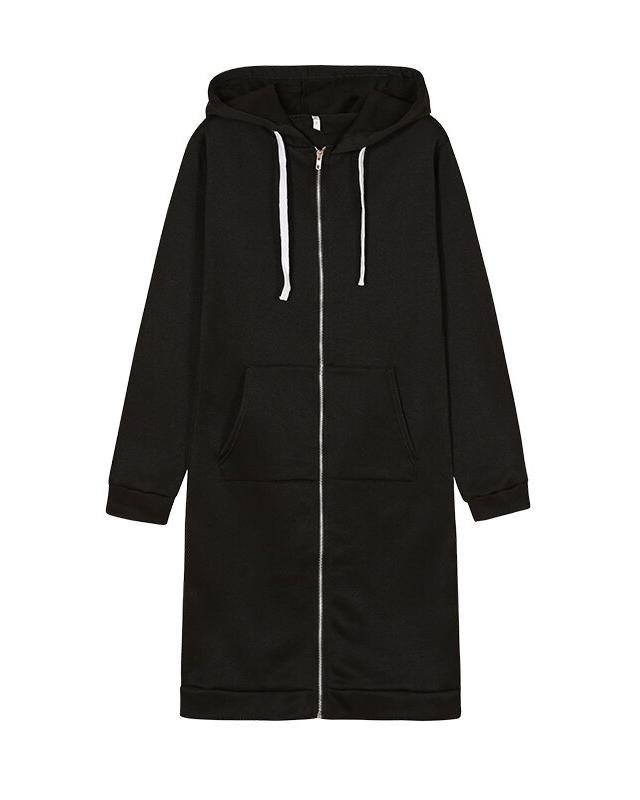 Women's Plain Zip Up Hoodie Heavyweight Regular Fit Coat