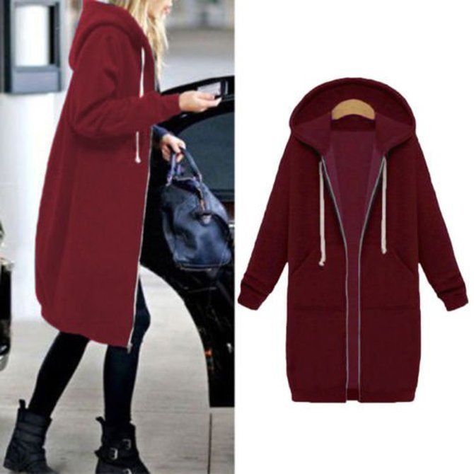 Women's Plain Zip Up Hoodie Heavyweight Regular Fit Coat