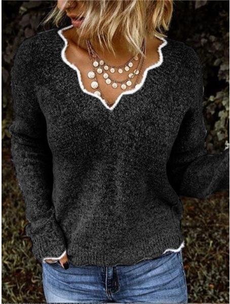 Women Knitted Plain Long Sleeve Comfy Vintage Sweater