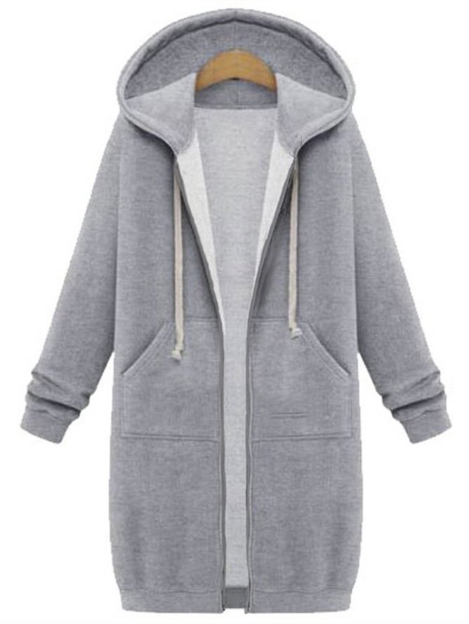 Women's Plain Zip Up Hoodie Heavyweight Regular Fit Coat