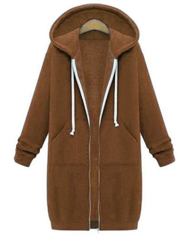 Women's Plain Zip Up Hoodie Heavyweight Regular Fit Coat