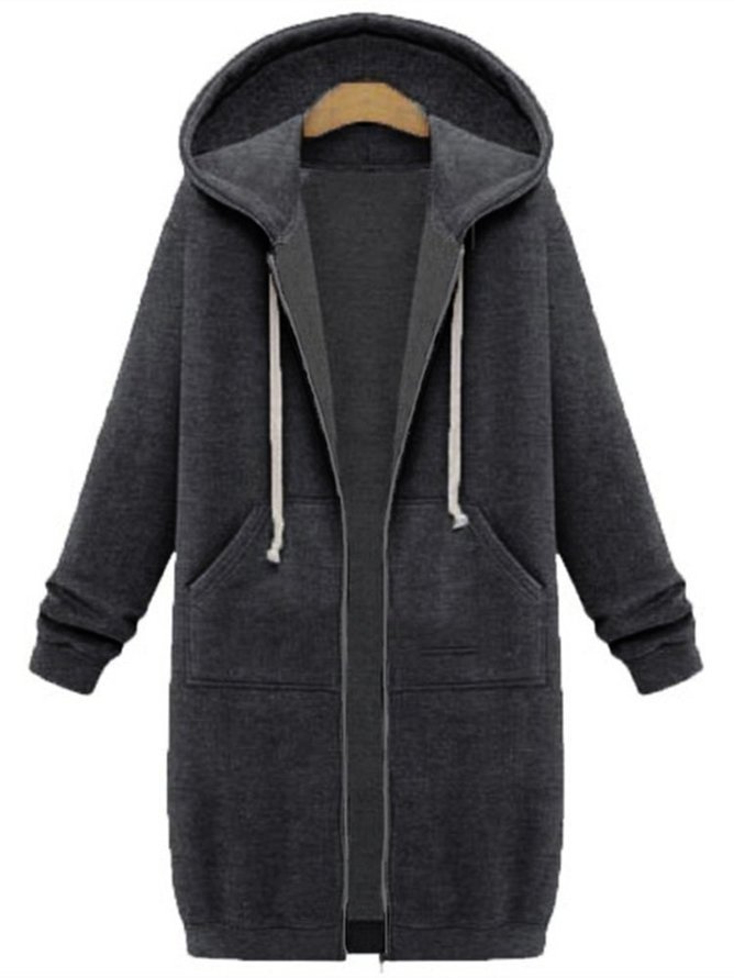 Women's Plain Zip Up Hoodie Heavyweight Regular Fit Coat