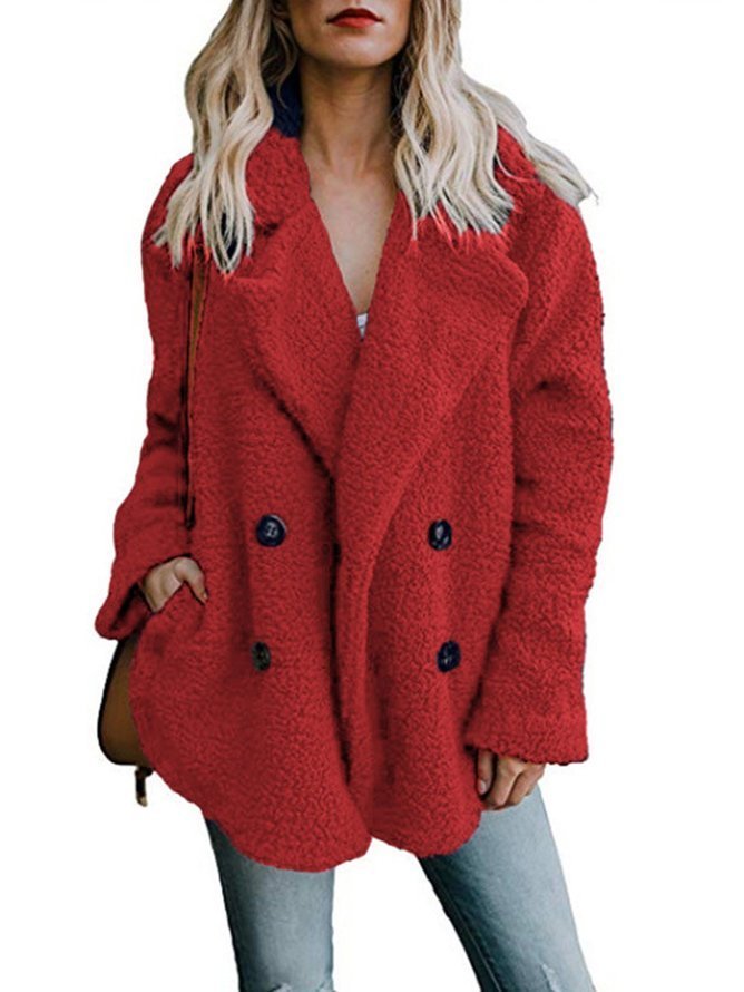 Women's Plain Flannel Jacket Heavyweight Loose Teddy Jacket