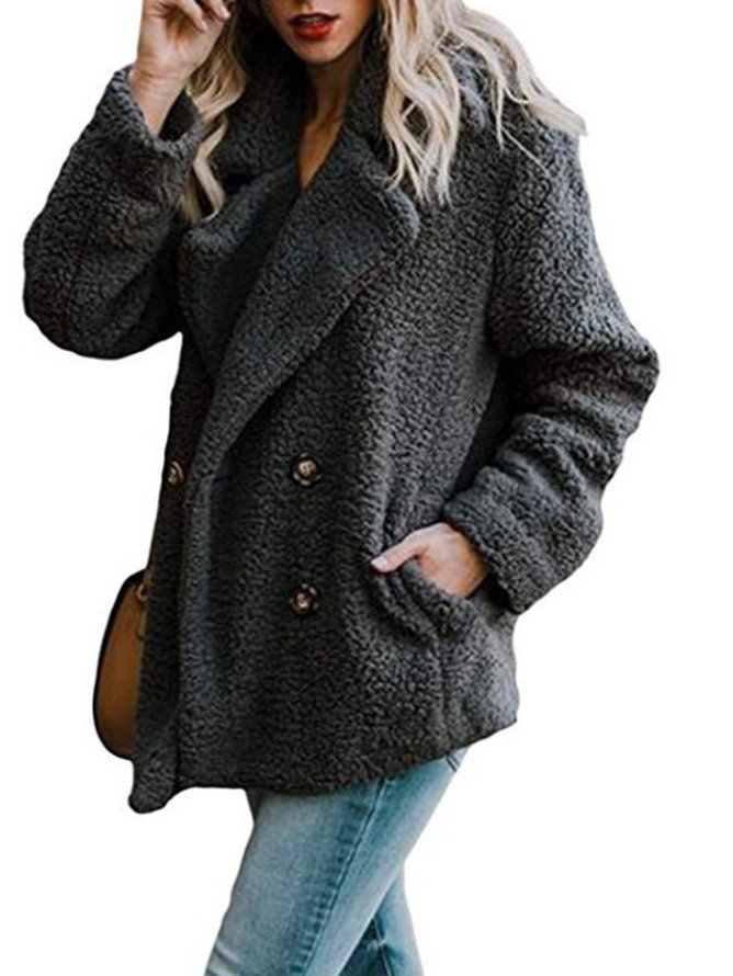 Women's Plain Flannel Jacket Heavyweight Loose Teddy Jacket