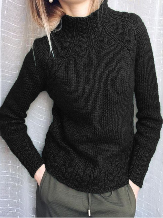 Women Knitted Plain Long Sleeve Comfy Vintage Sweater