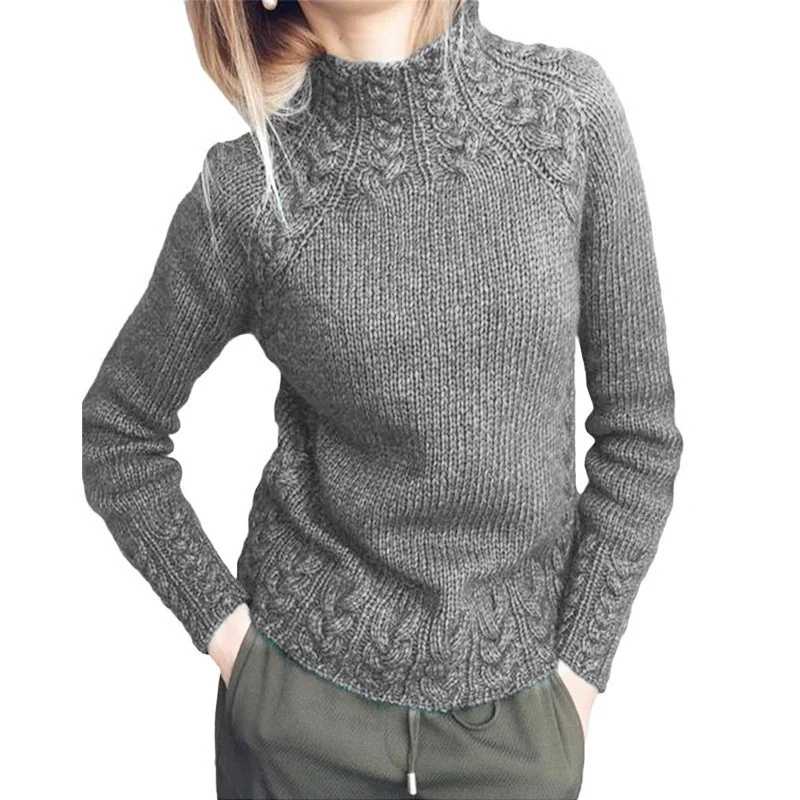 Women Knitted Plain Long Sleeve Comfy Vintage Sweater