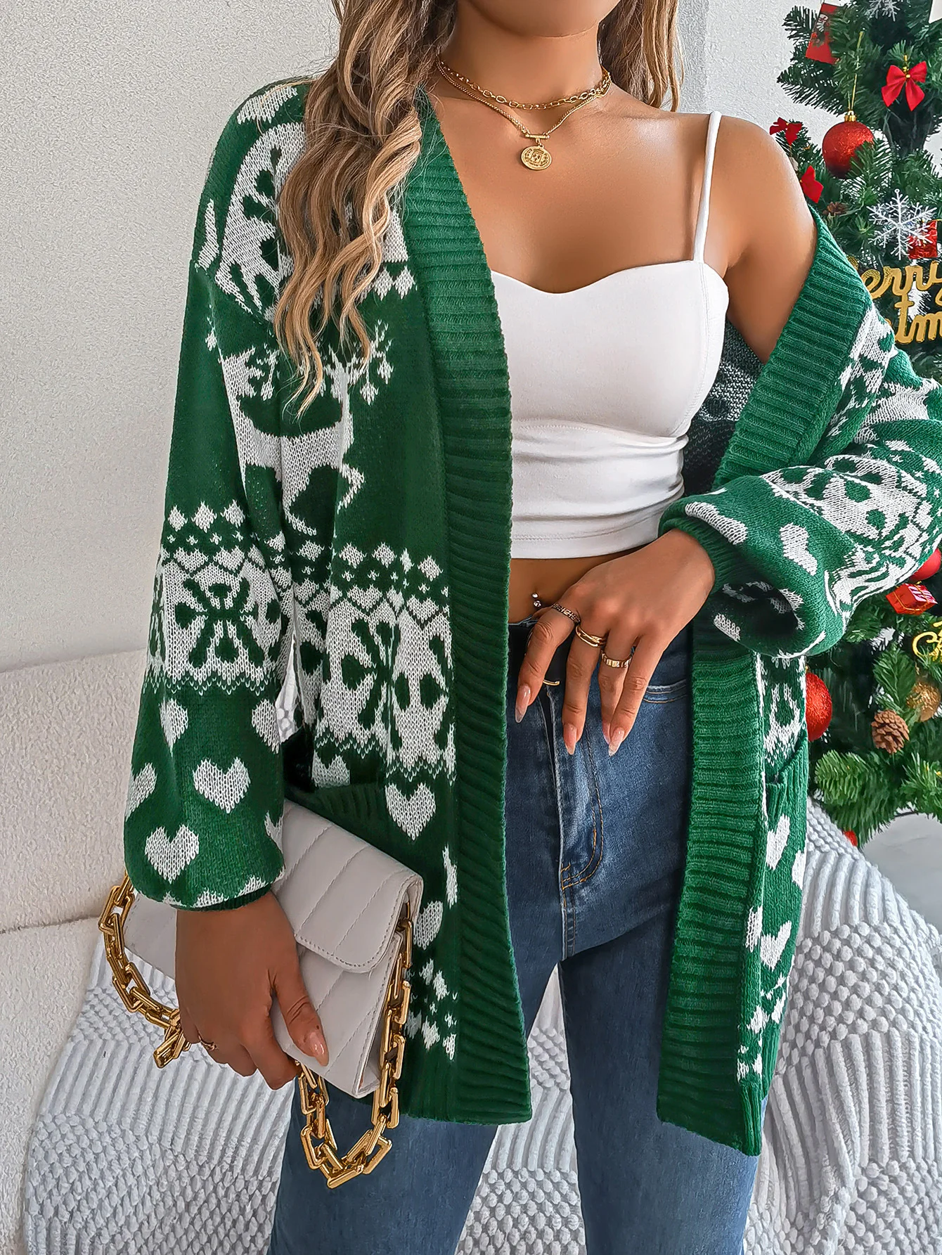 Women Wool/Knitting Christmas Long Sleeve Comfy Casual Cardigan