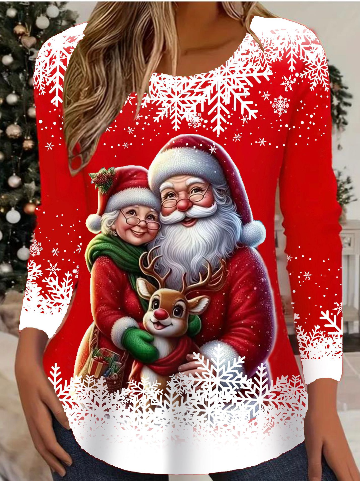 Casual Christmas Crew Neck Long Sleeve T-shirt