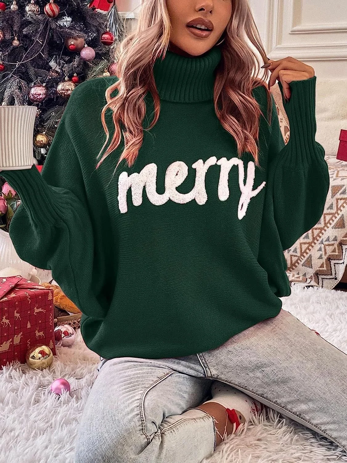 Women Yarn/Wool Yarn Text Letters Long Sleeve Comfy Casual Sweater