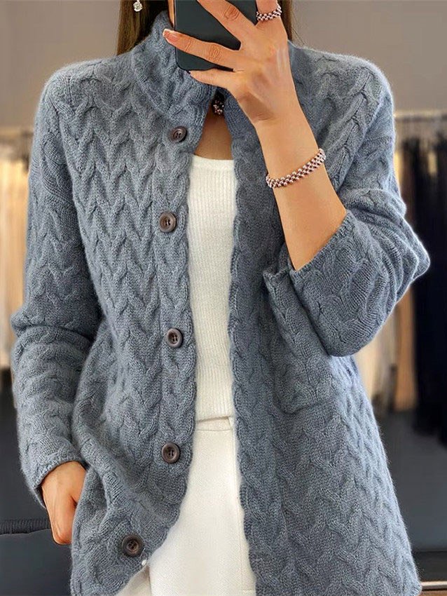 Women Wool/Knitting Plain Long Sleeve Comfy Casual Cardigan