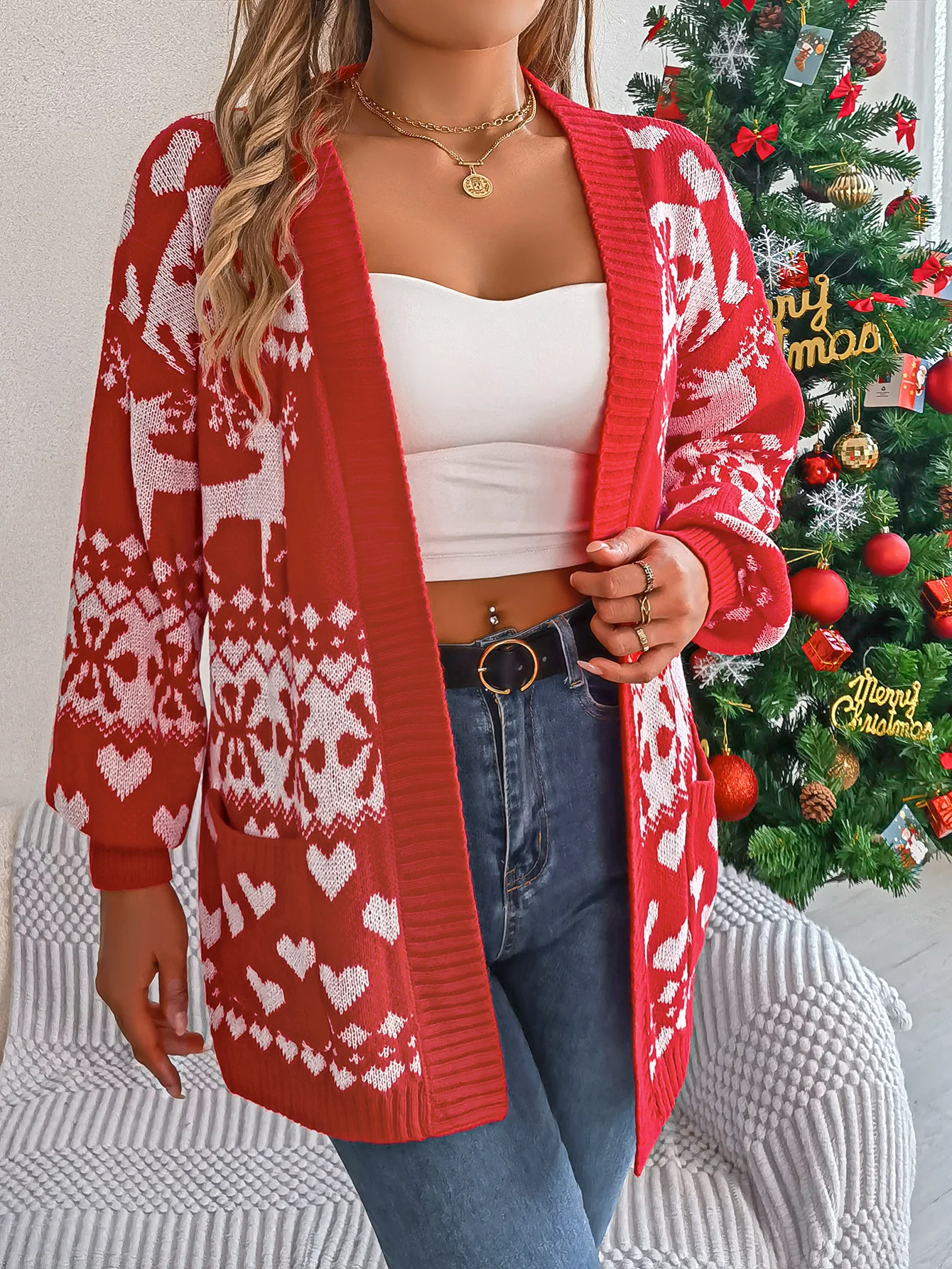 Women Wool/Knitting Christmas Long Sleeve Comfy Casual Cardigan