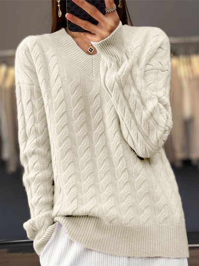 Women Wool/Knitting Plain Long Sleeve Comfy Casual Sweater