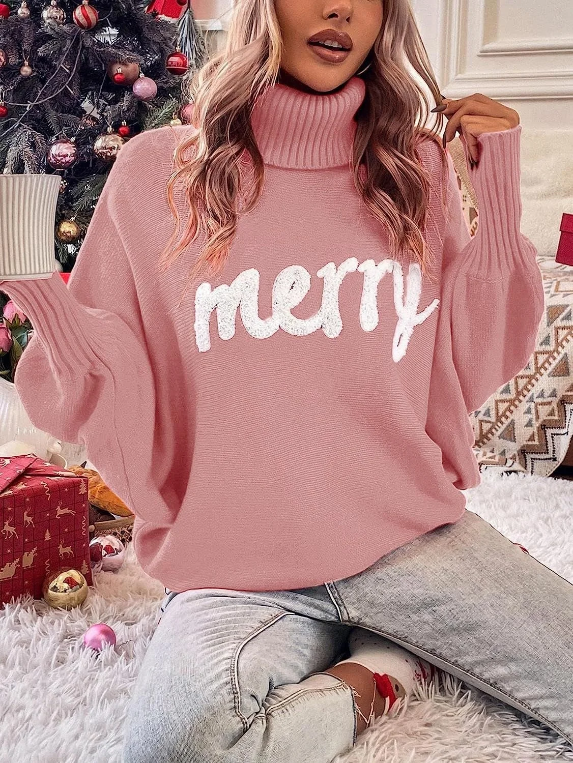 Women Yarn/Wool Yarn Text Letters Long Sleeve Comfy Casual Sweater