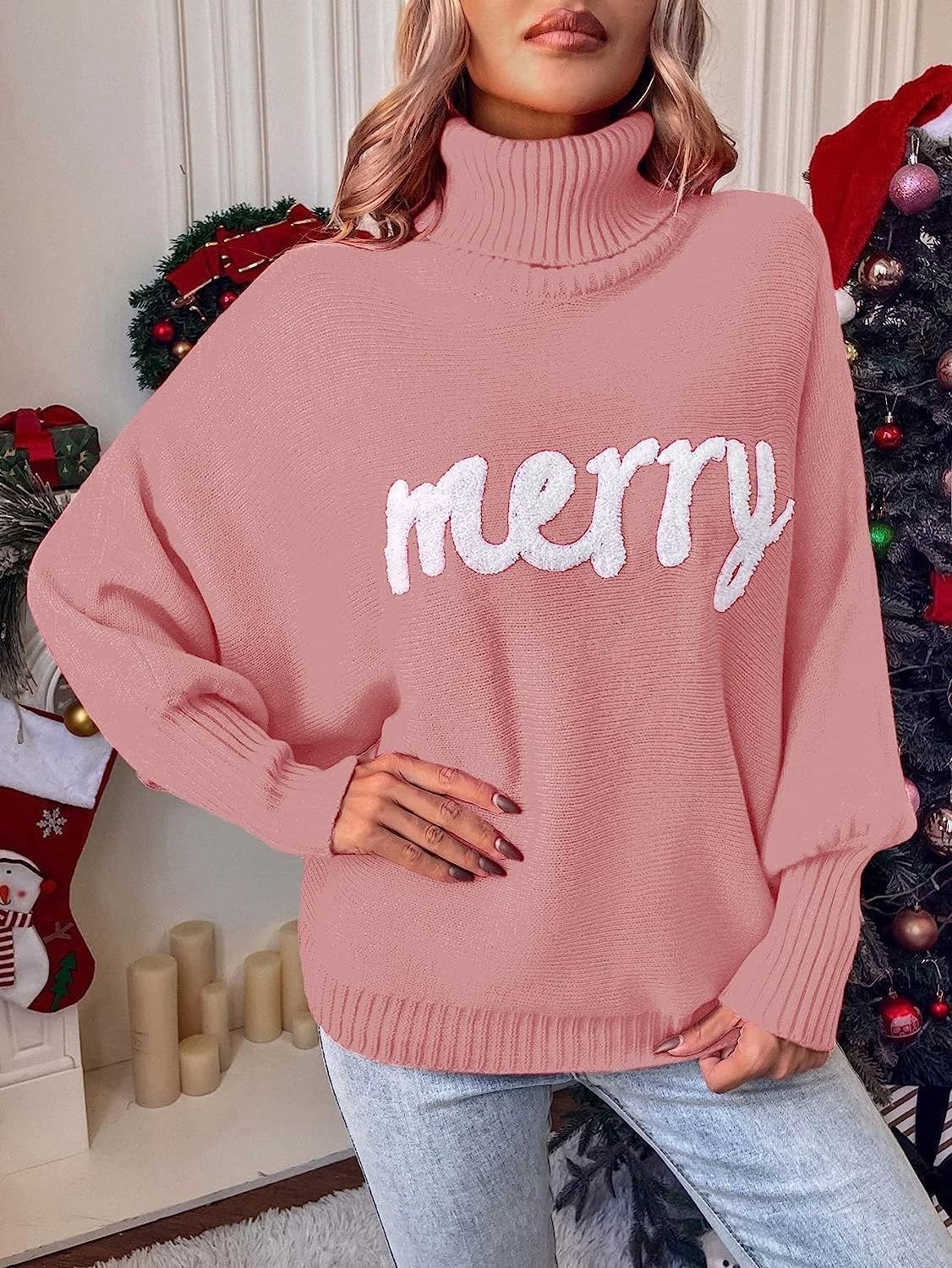 Women Yarn/Wool Yarn Text Letters Long Sleeve Comfy Casual Sweater