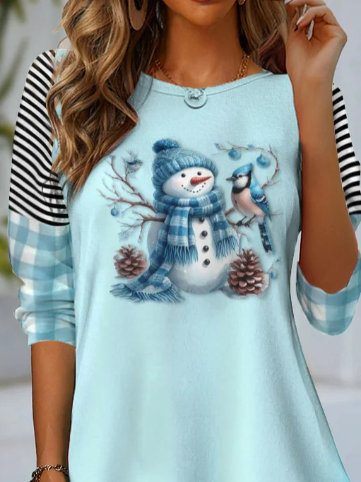 Casual Plaid Crew Neck Long Sleeve T-shirt