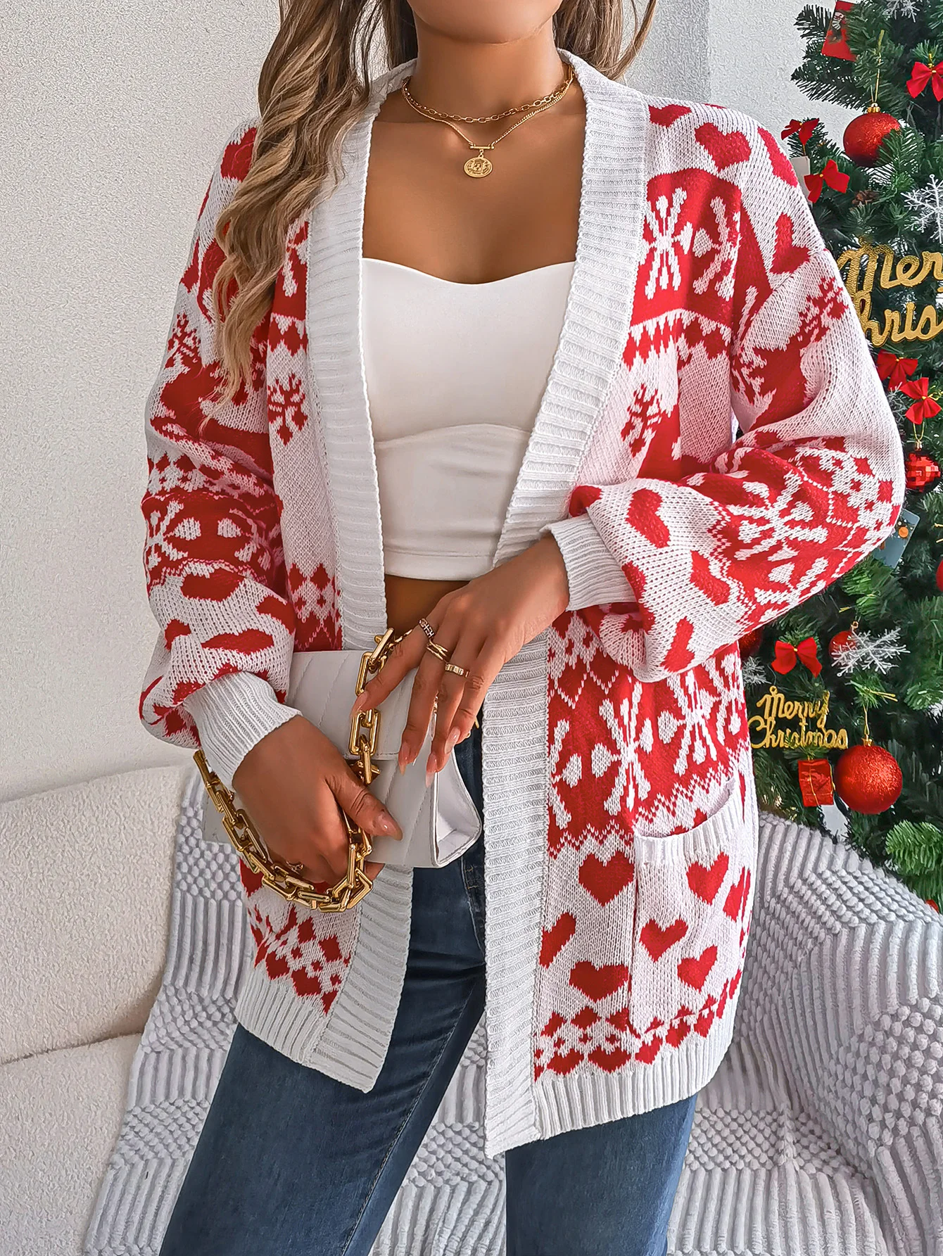 Women Wool/Knitting Christmas Long Sleeve Comfy Casual Cardigan