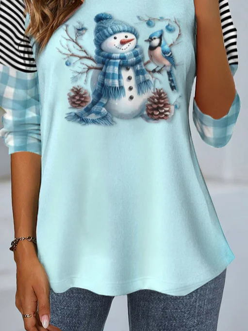 Casual Plaid Crew Neck Long Sleeve T-shirt