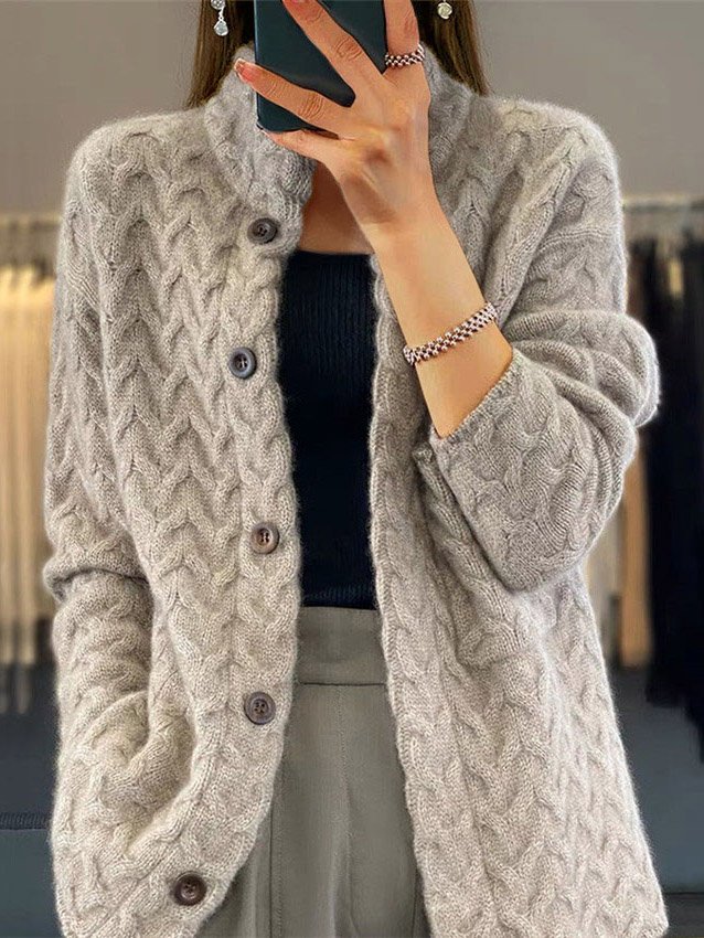 Women Wool/Knitting Plain Long Sleeve Comfy Casual Cardigan