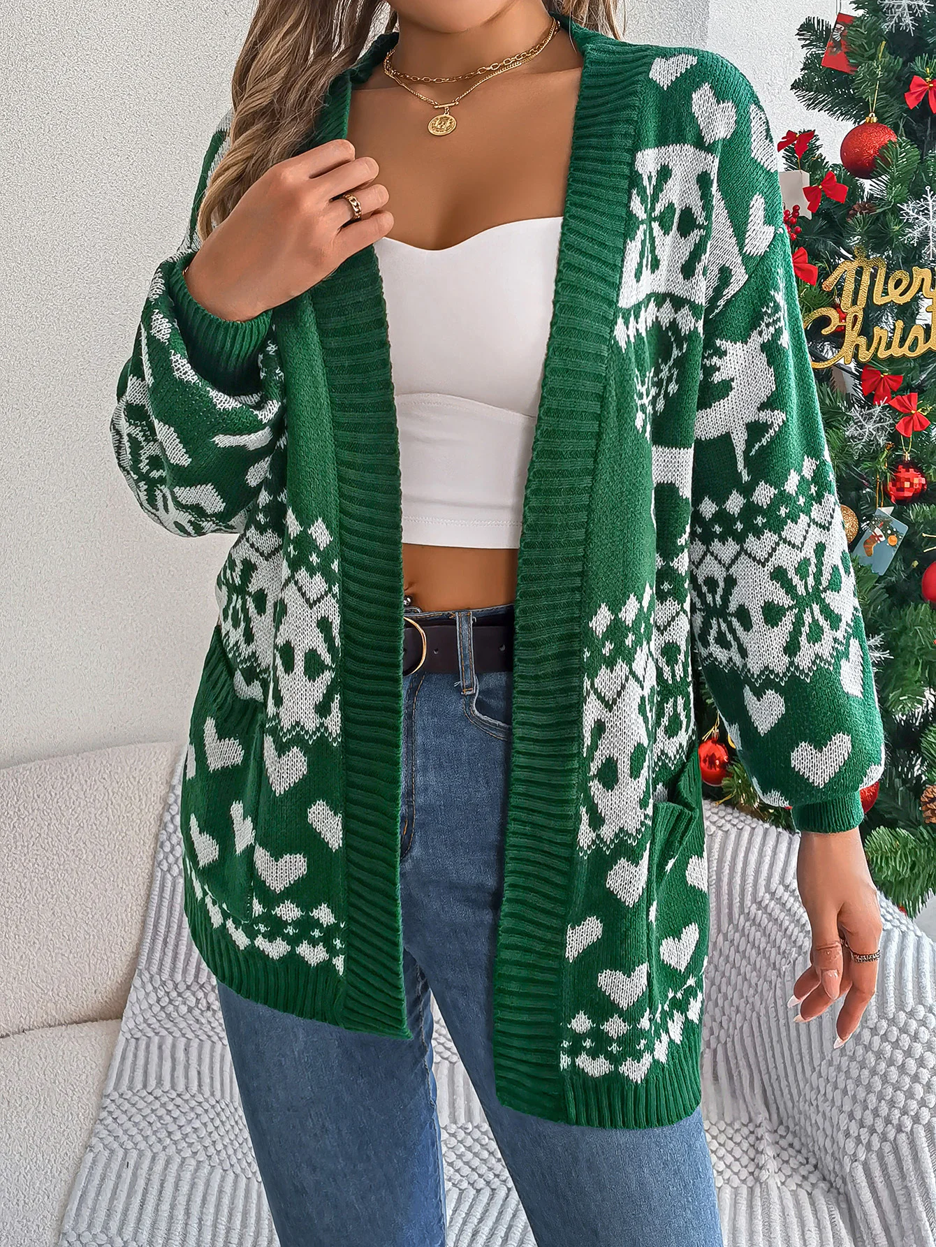 Women Wool/Knitting Christmas Long Sleeve Comfy Casual Cardigan